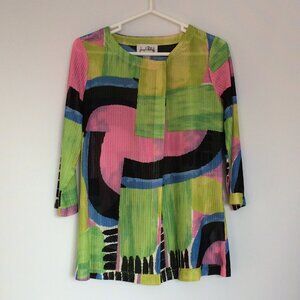 Joseph Ribkoff Womens Knit Cardigan Sz 8 Multicolor Print 3\4 Sleeve Polyester